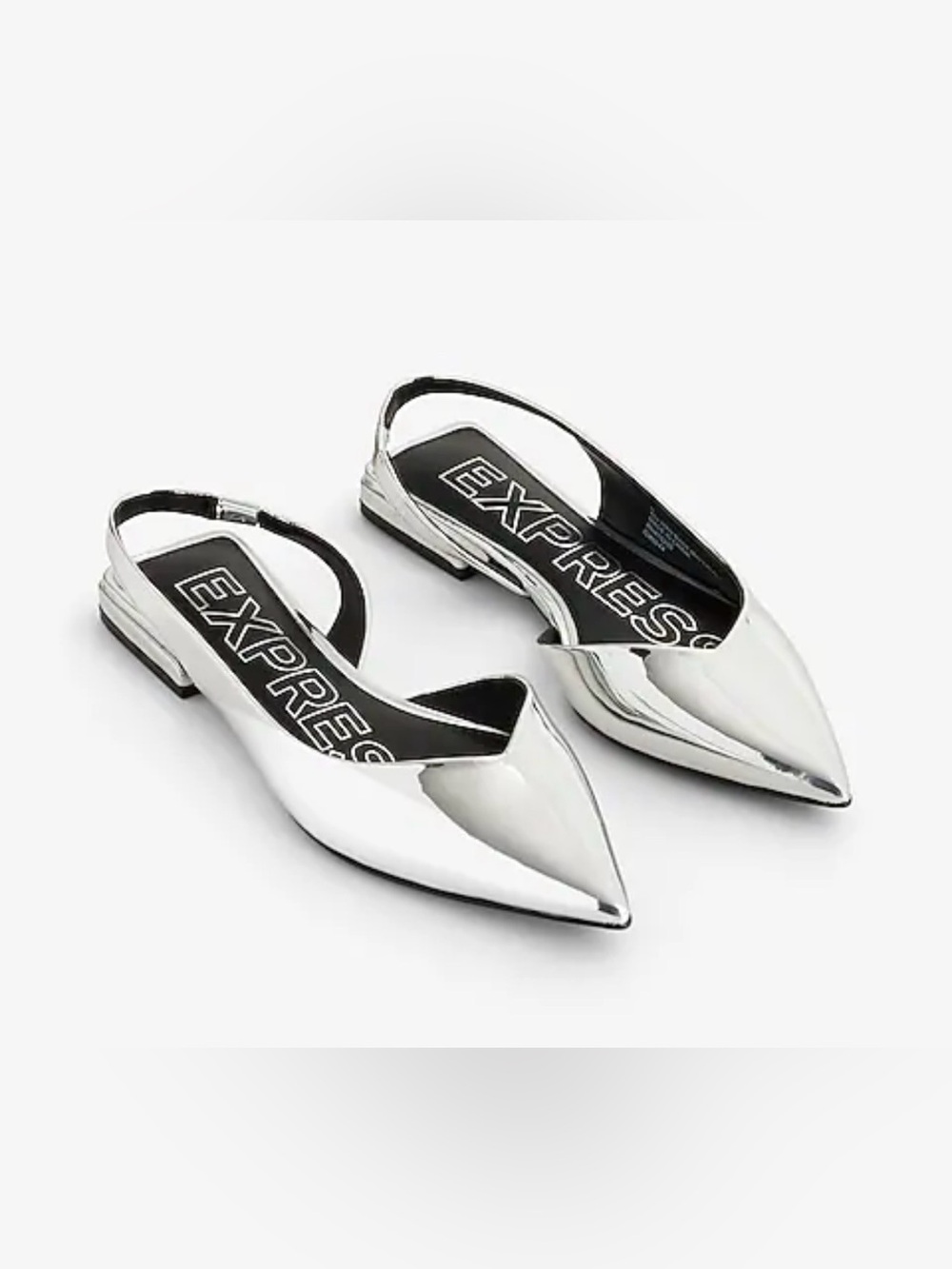 Express Silver Pointed Slingback Flats